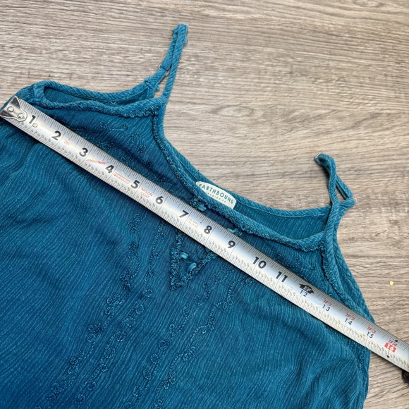 Earthbound Trading Co Womens Teal Blue Embroidered Rayon Mini Dress Small Boho - Picture 6 of 8